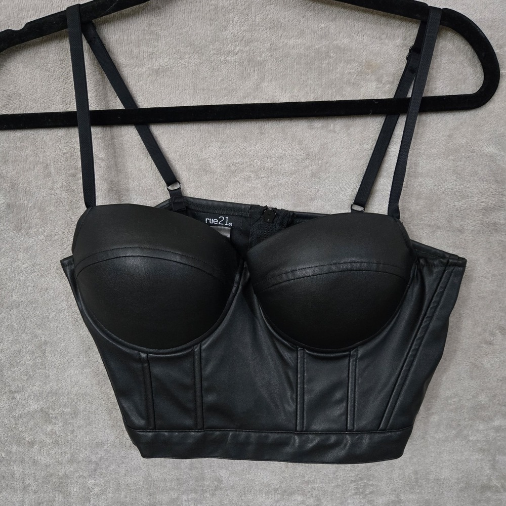 Rue 21 Black Faux Leather Corset Top | Size Small | Y2K Grunge Festival Going Ou